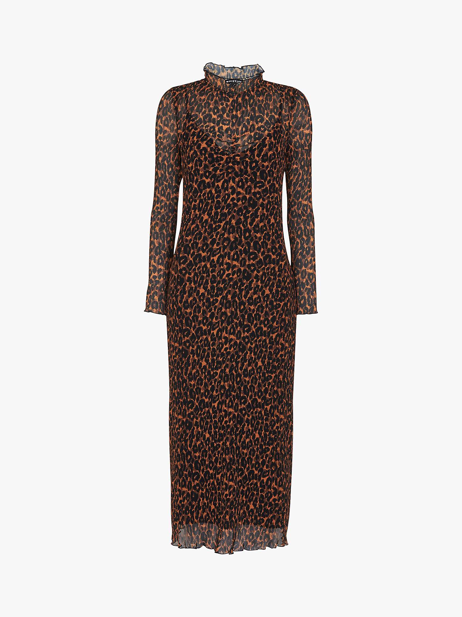 Buy Whistles Leopard Plisse Midi Dress, Orange/Multi Online at johnlewis.com