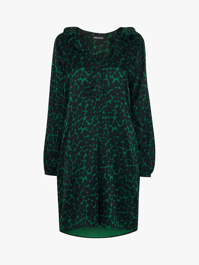 Whistles Smudge Animal Frill Mini Dress, Green/Multi