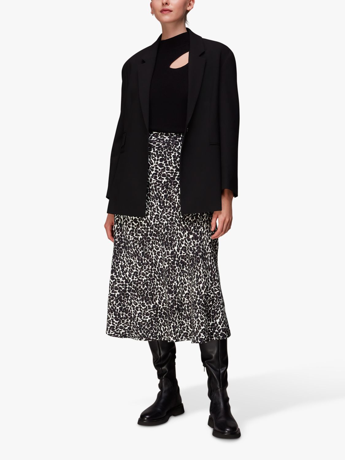Whistles Shadow Leopard Print Bias Midi Skirt, Black/Multi at John ...