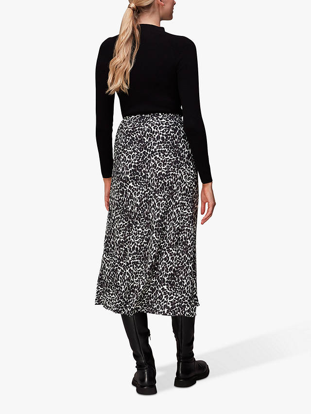 Whistles Shadow Leopard Print Bias Midi Skirt, Black/Multi