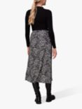 Whistles Shadow Leopard Print Bias Midi Skirt, Black/Multi