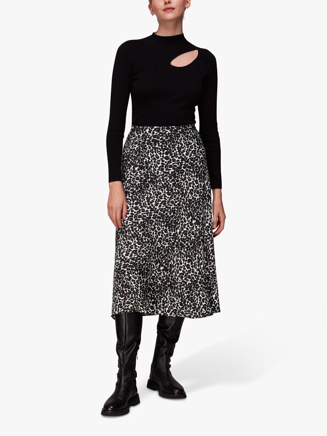 Whistles Shadow Leopard Print Bias Midi Skirt, Black/Multi at John ...