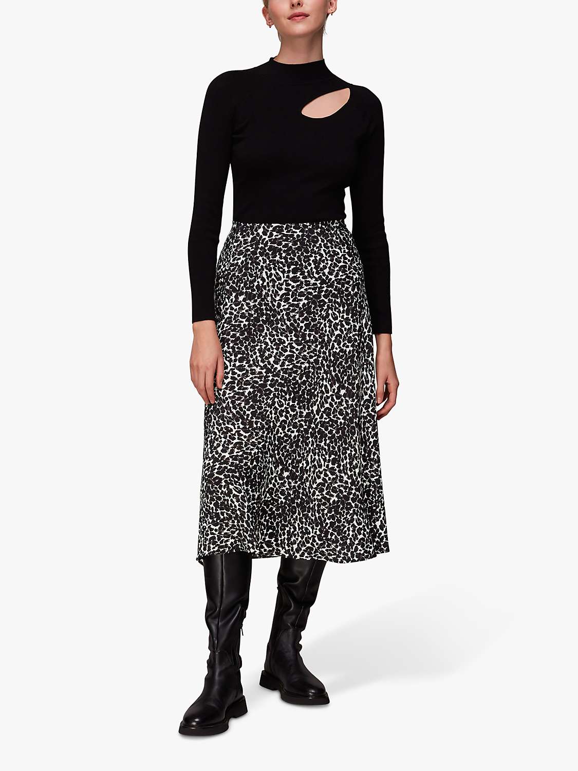 Buy Whistles Shadow Leopard Print Bias Midi Skirt, Black/Multi Online at johnlewis.com