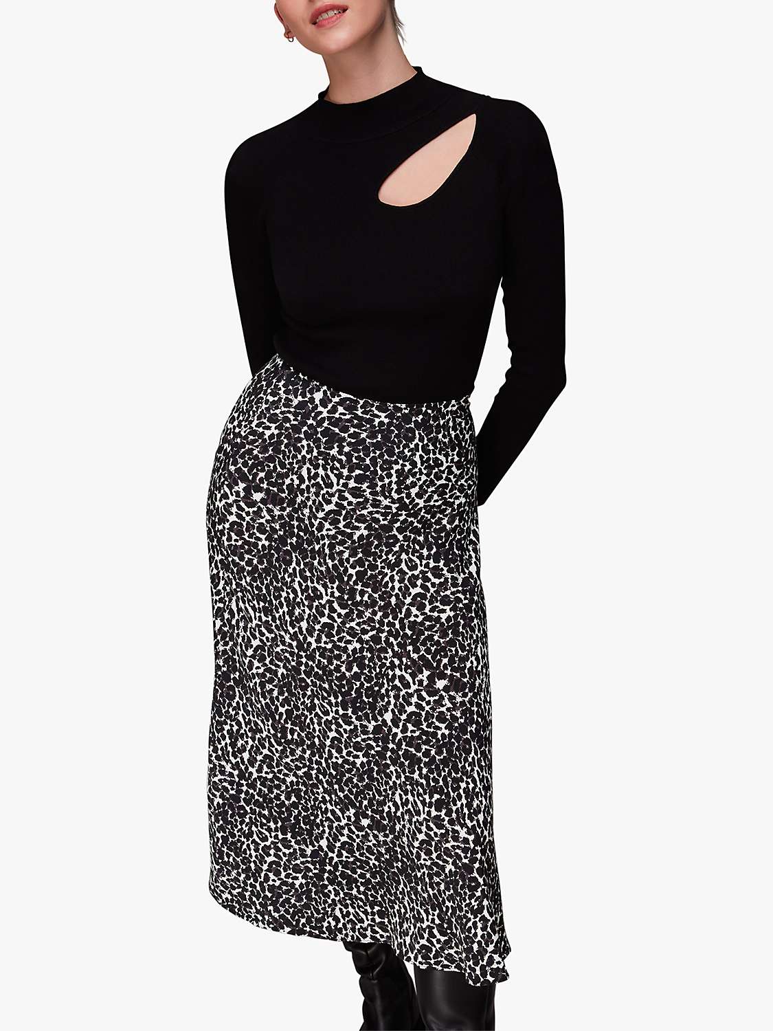 Buy Whistles Shadow Leopard Print Bias Midi Skirt, Black/Multi Online at johnlewis.com