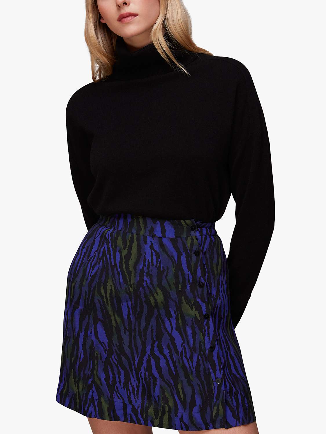 Buy Whistles Watercolour Tiger Print Mini Skirt, Blue/Multi Online at johnlewis.com