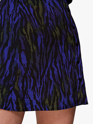 Whistles Watercolour Tiger Print Mini Skirt, Blue/Multi