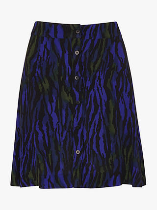 Whistles Watercolour Tiger Print Mini Skirt, Blue/Multi