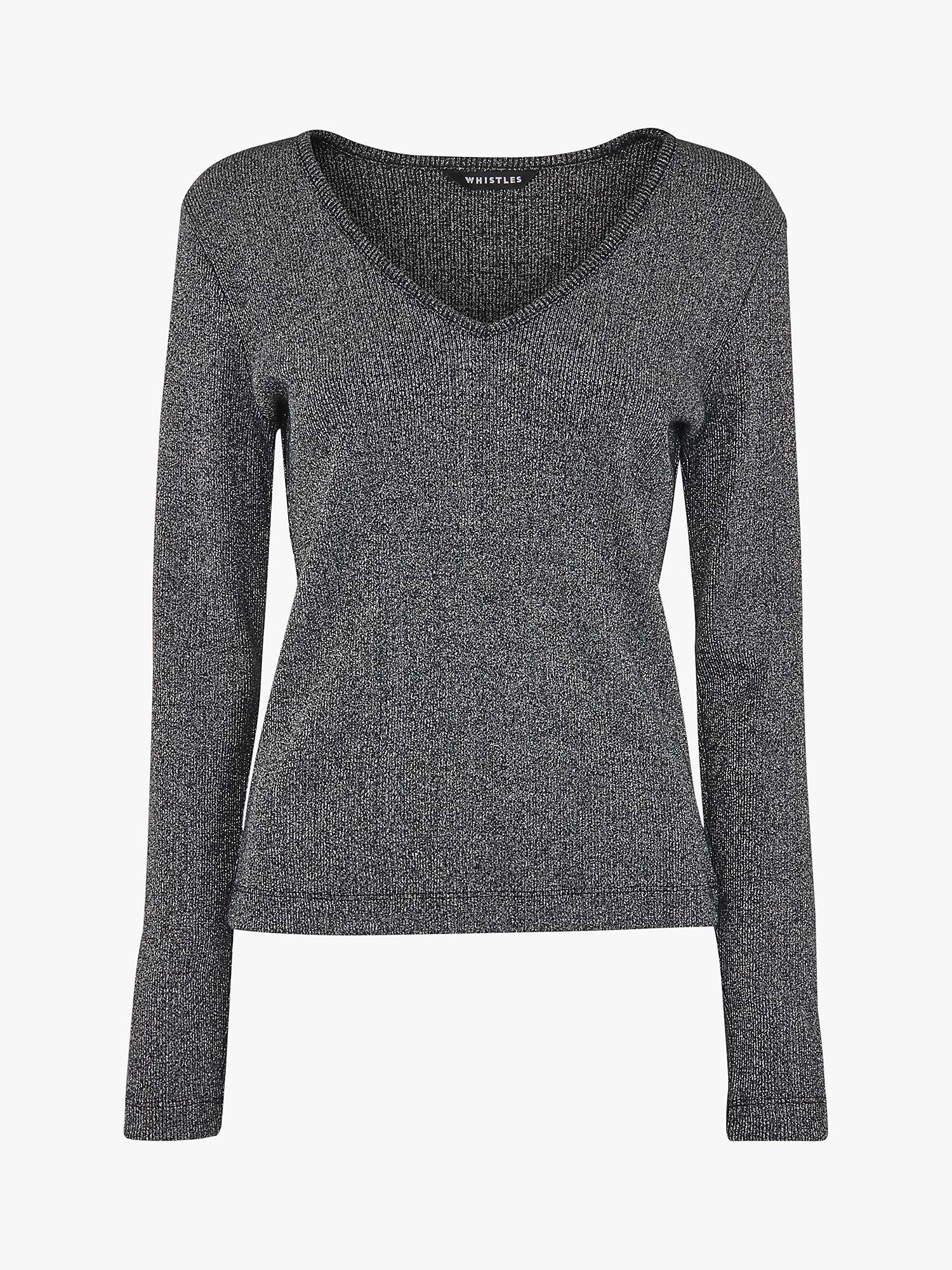 Whistles Sparkle Long Sleeve Top, Black at John Lewis & Partners