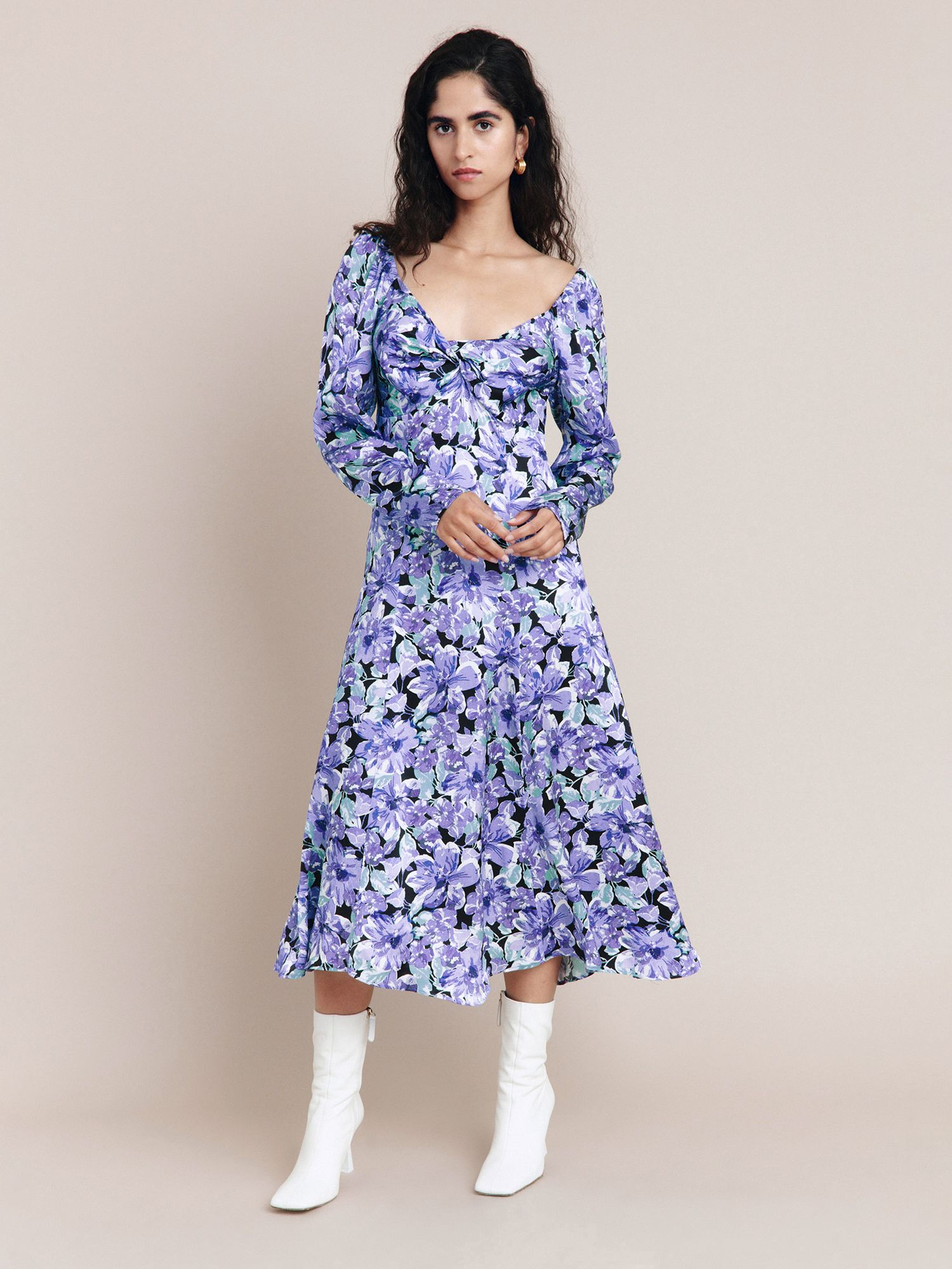 Ghost Stella Floral Print Midi Dress, Blue