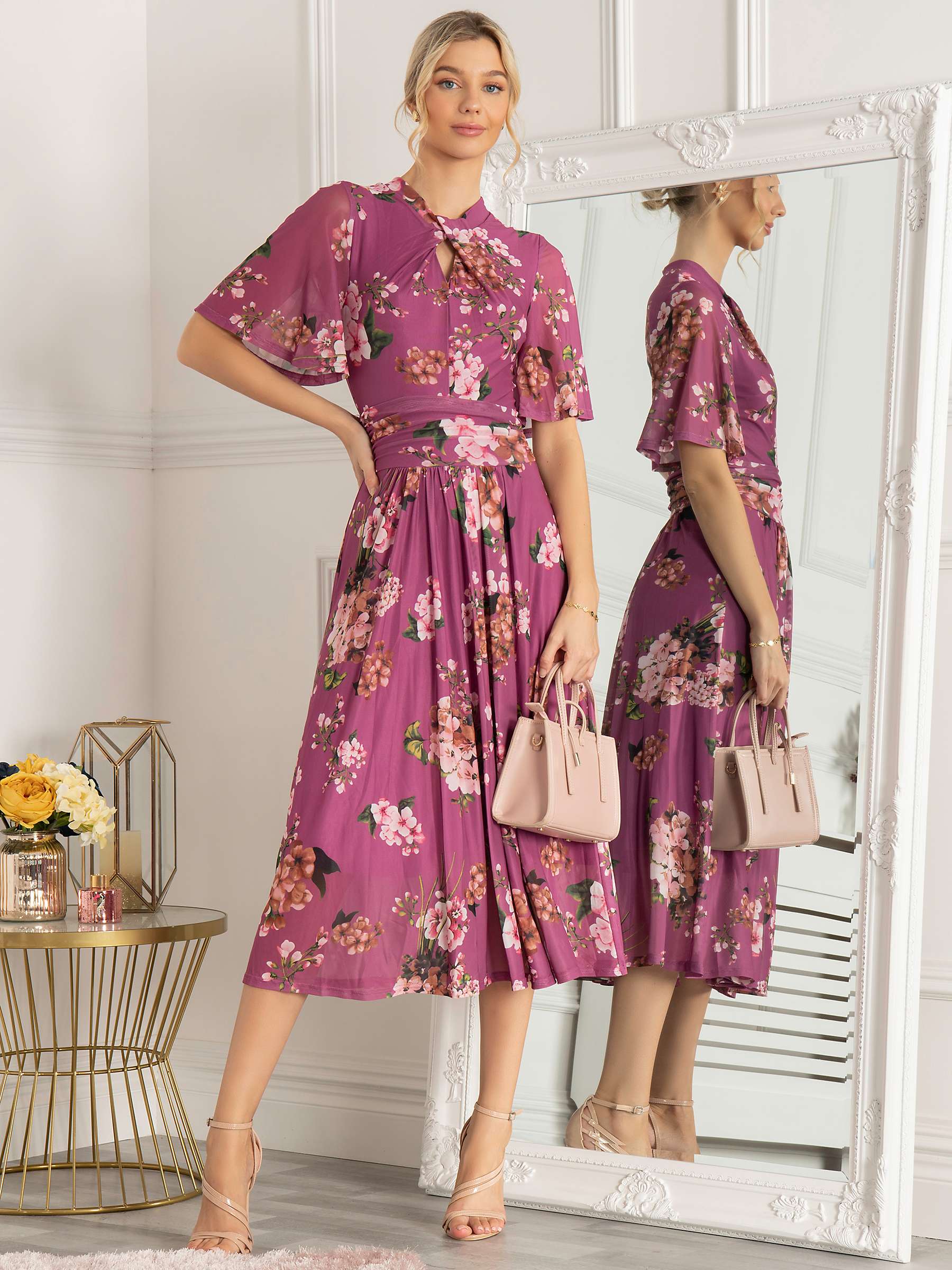 Buy Jolie Moi Danika Keyhole Floral Mesh Midi Dress, Purple Online at johnlewis.com