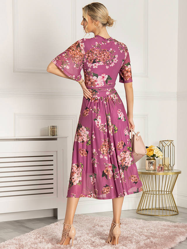 Jolie Moi Danika Keyhole Floral Mesh Midi Dress, Purple