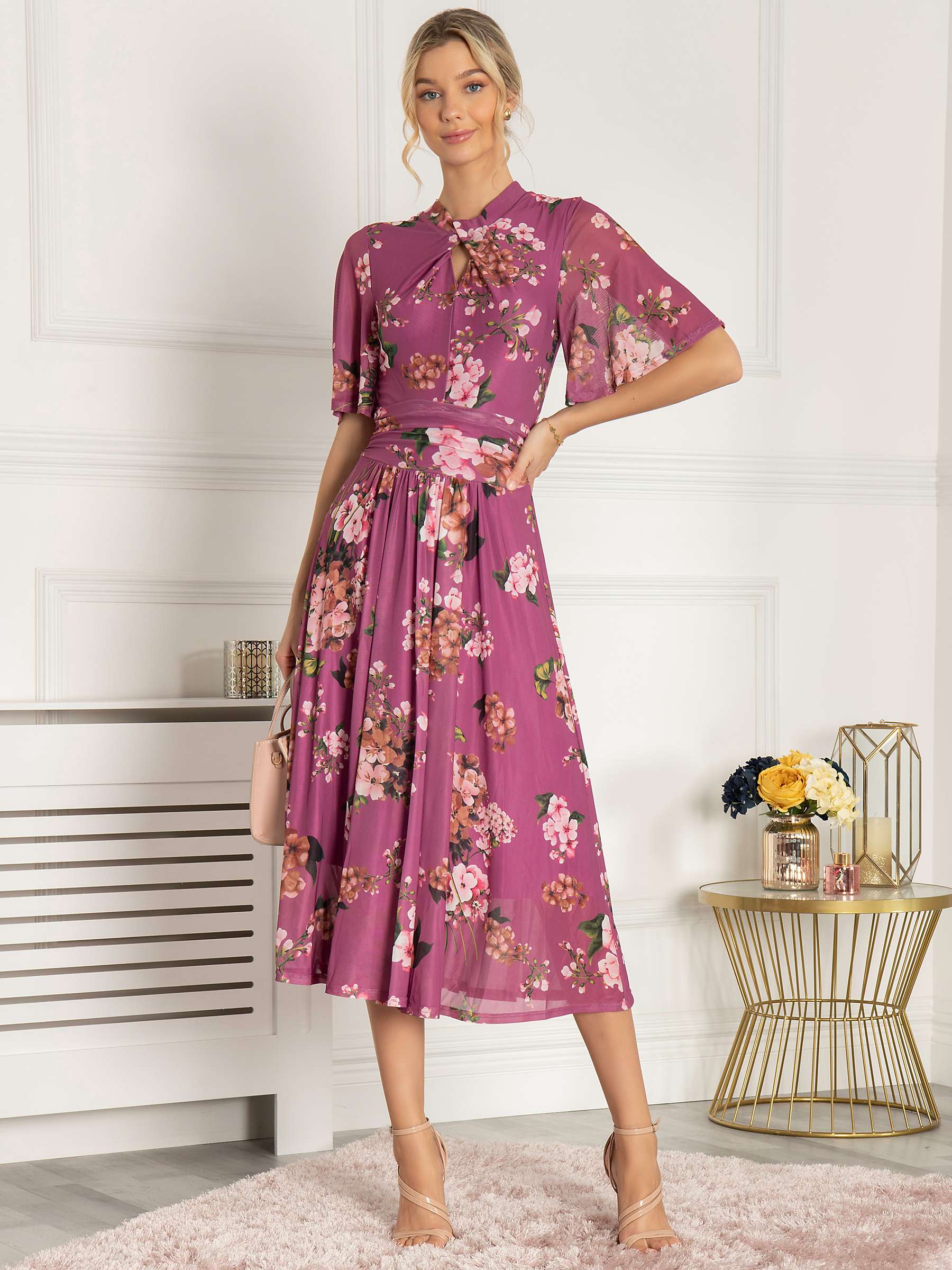 Buy Jolie Moi Danika Keyhole Floral Mesh Midi Dress, Purple Online at johnlewis.com