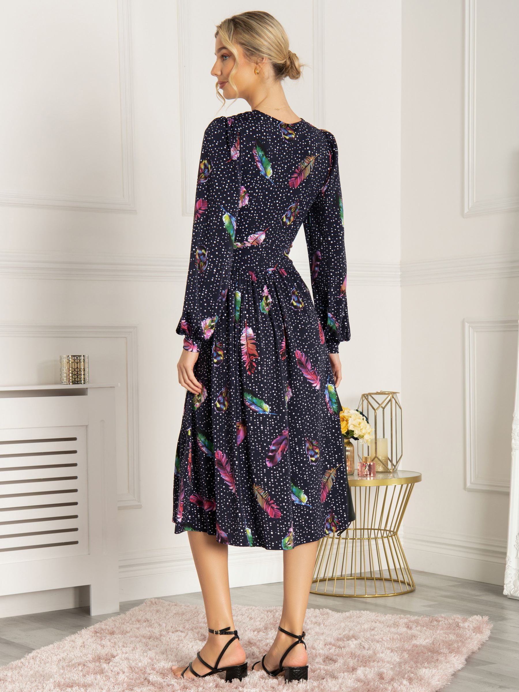 Buy Jolie Moi Harper Feather Jersey Knee Length Dress, Navy/Multi Online at johnlewis.com