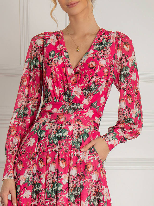 Jolie Moi Eileen Floral Mesh Midi Dress, Hot Pink
