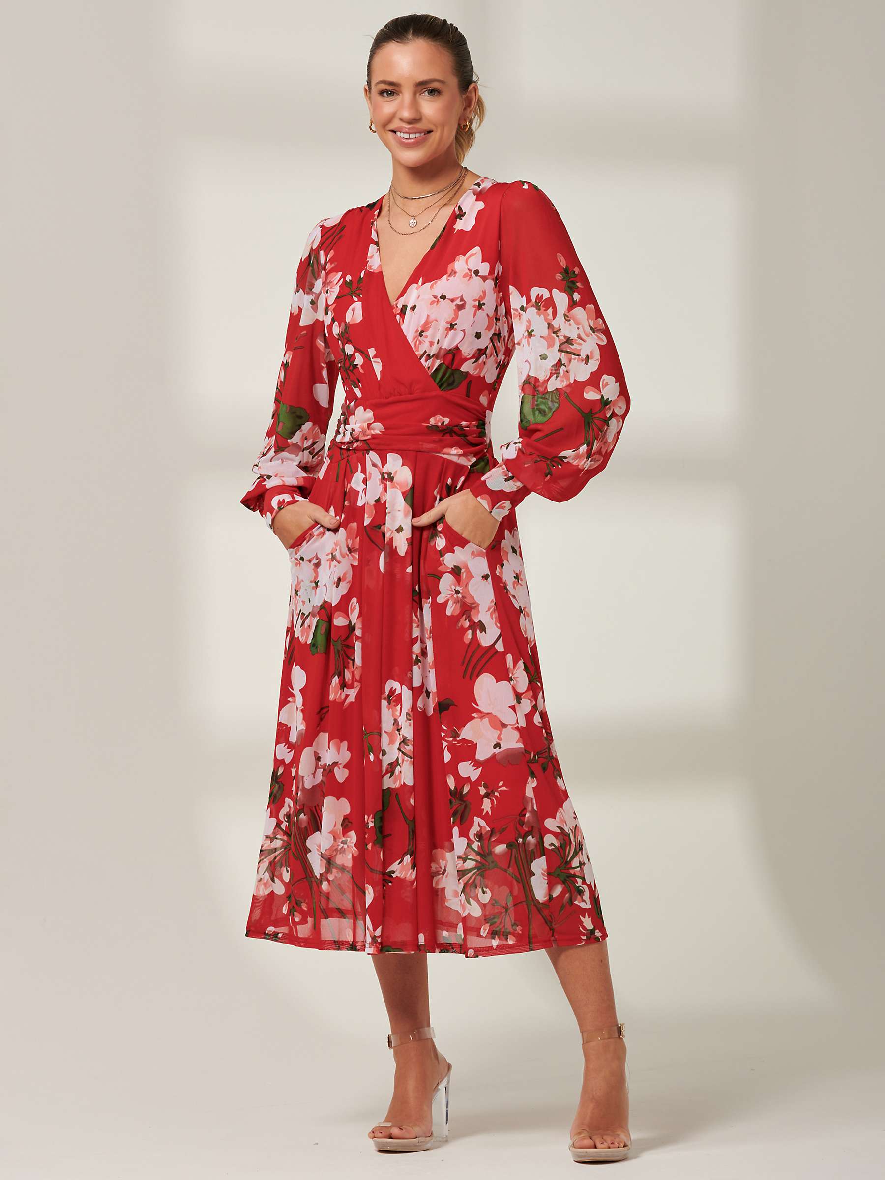 Buy Jolie Moi Eileen Floral Mesh Midi Dress, Red Online at johnlewis.com