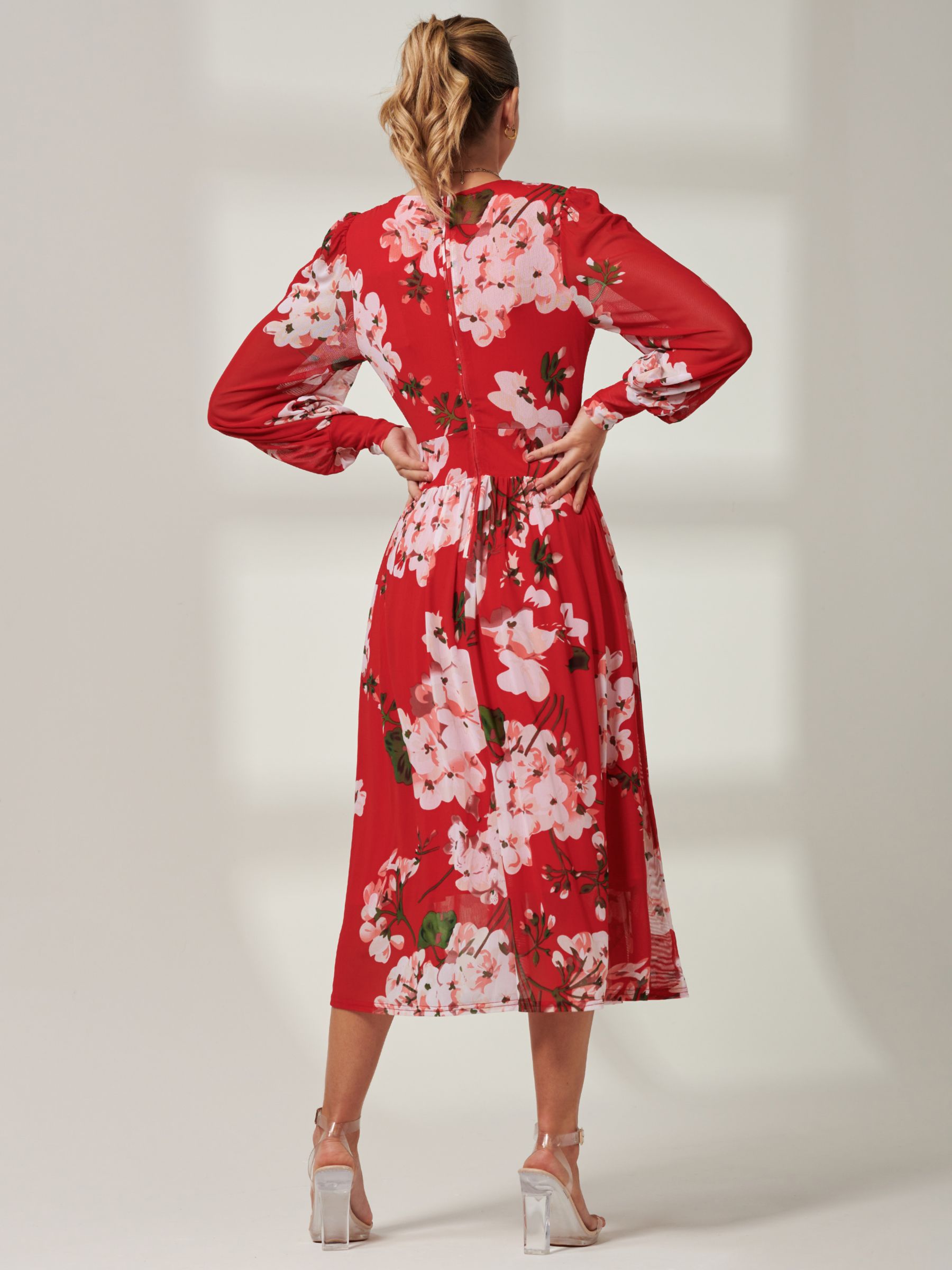 Red floral sales dress midi