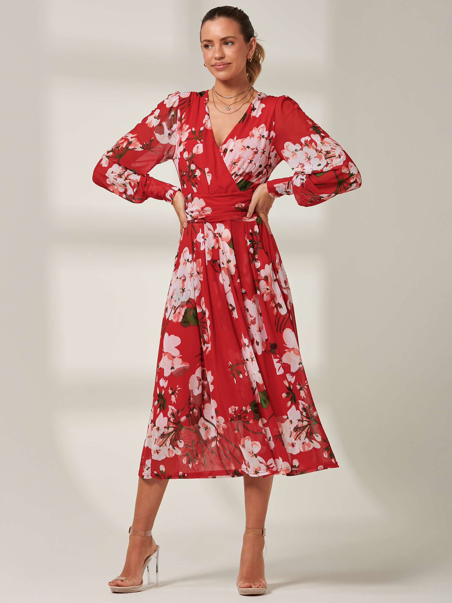 Buy Jolie Moi Eileen Floral Mesh Midi Dress, Red Online at johnlewis.com