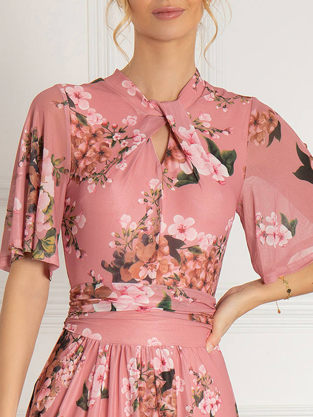 Jolie Moi Danika Keyhole Floral Mesh Midi Dress, Mauve Pink