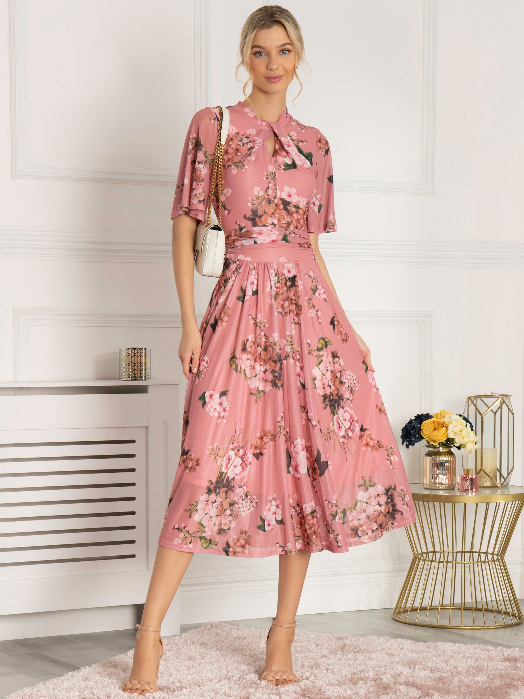 Buy Jolie Moi Danika Keyhole Floral Mesh Midi Dress, Mauve Pink Online at johnlewis.com