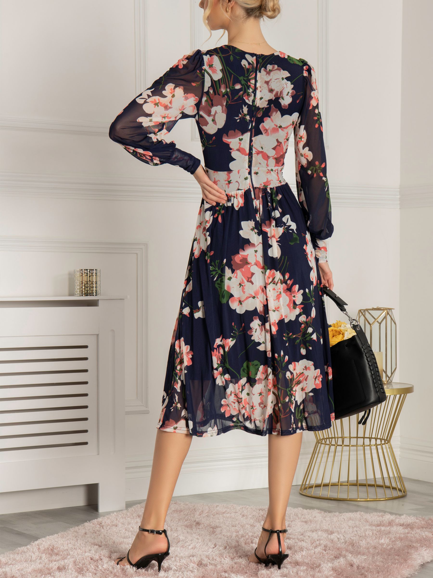 Buy Jolie Moi Jasmine Floral Mesh Midi Dress, Navy Online at johnlewis.com