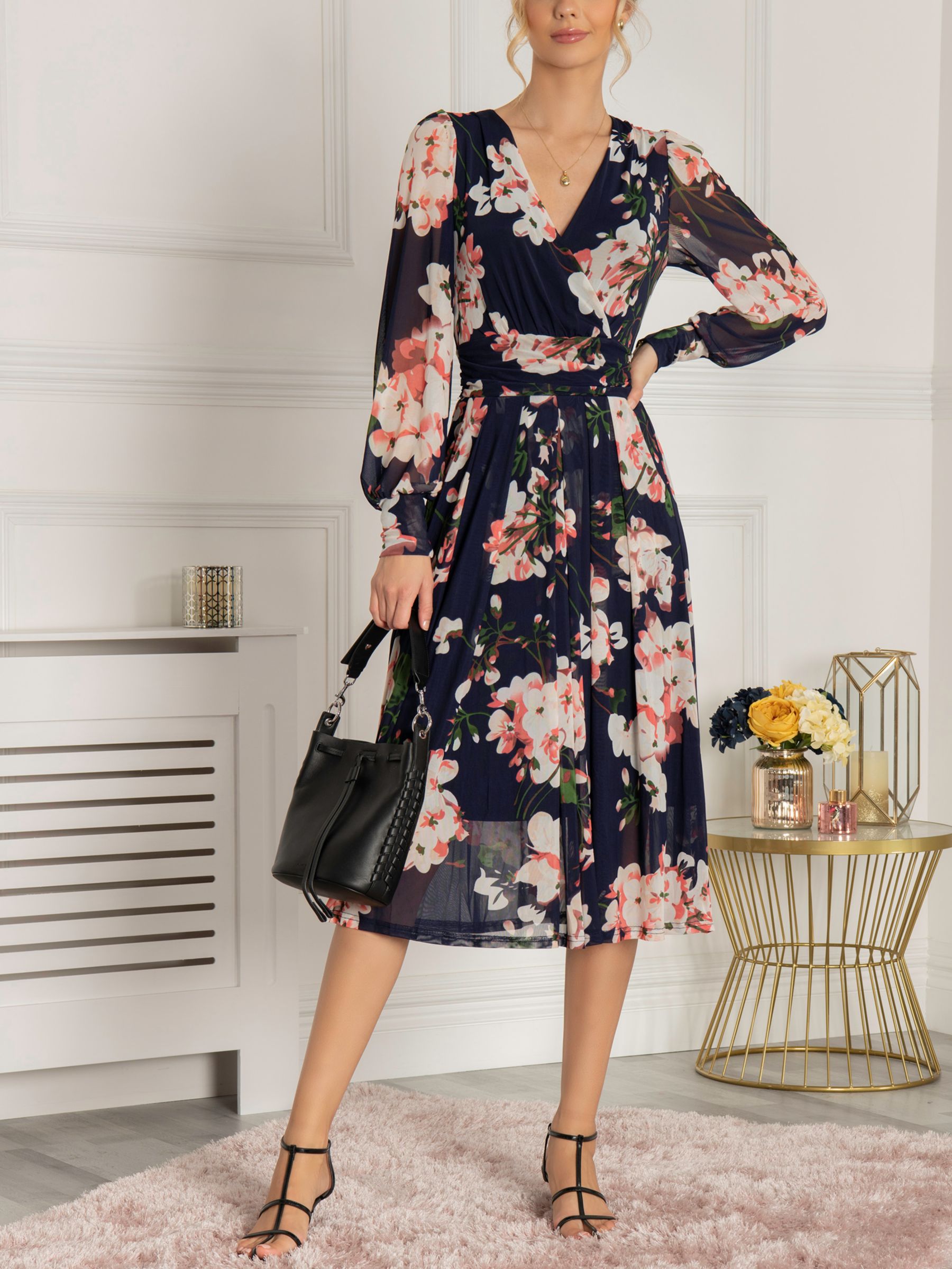 Buy Jolie Moi Jasmine Floral Mesh Midi Dress, Navy Online at johnlewis.com
