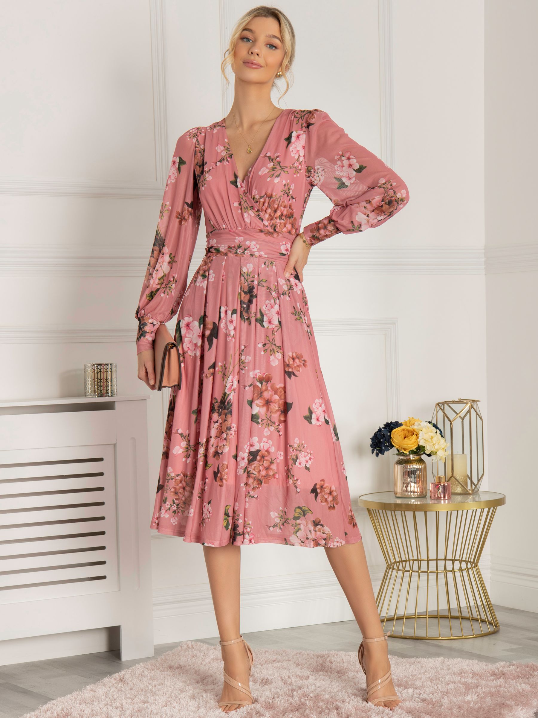 Jolie Moi Eileen Floral Mesh Midi Dress, Pink