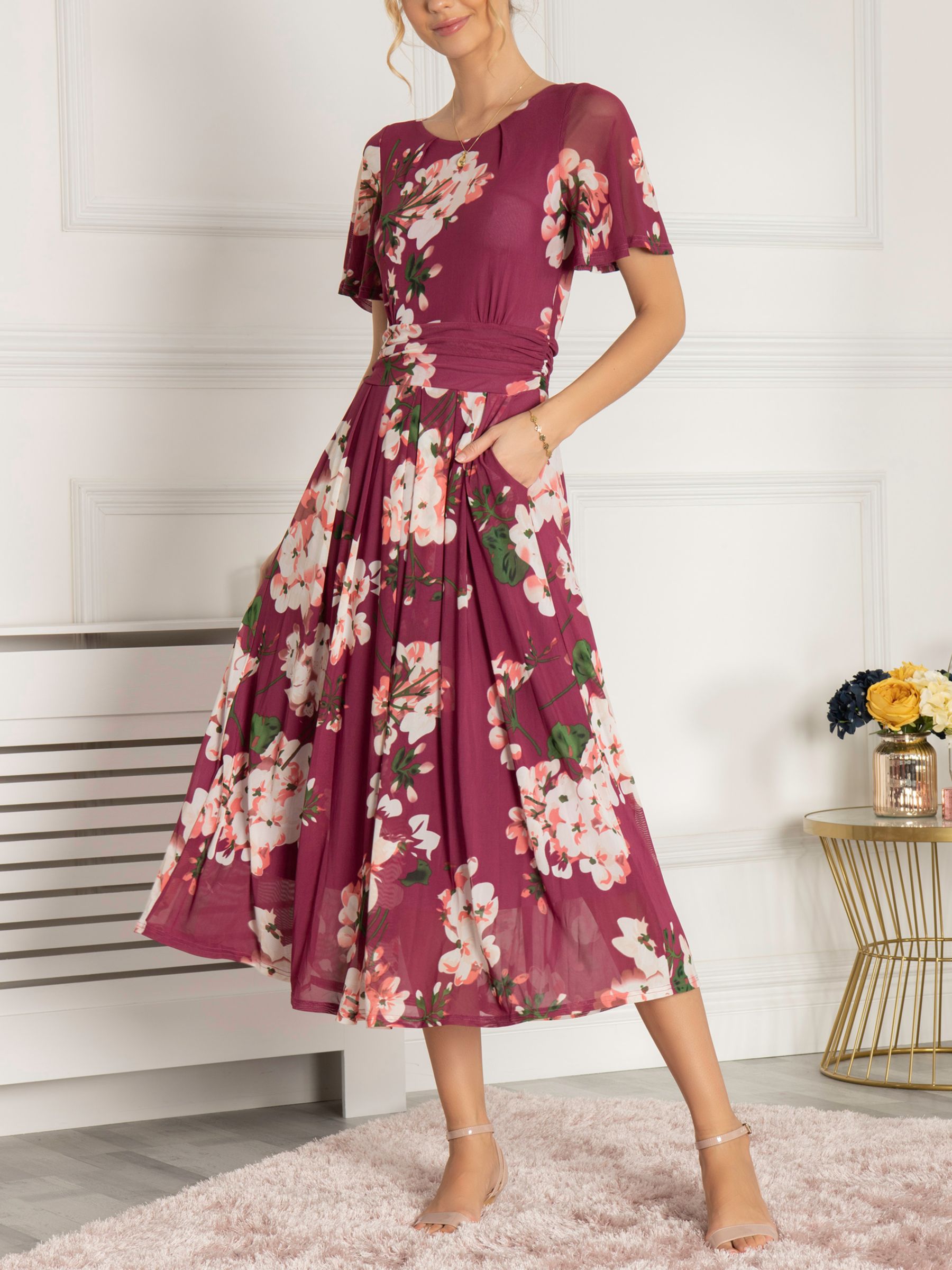 Jolie Moi Sapphire Floral Mesh Midi Dress