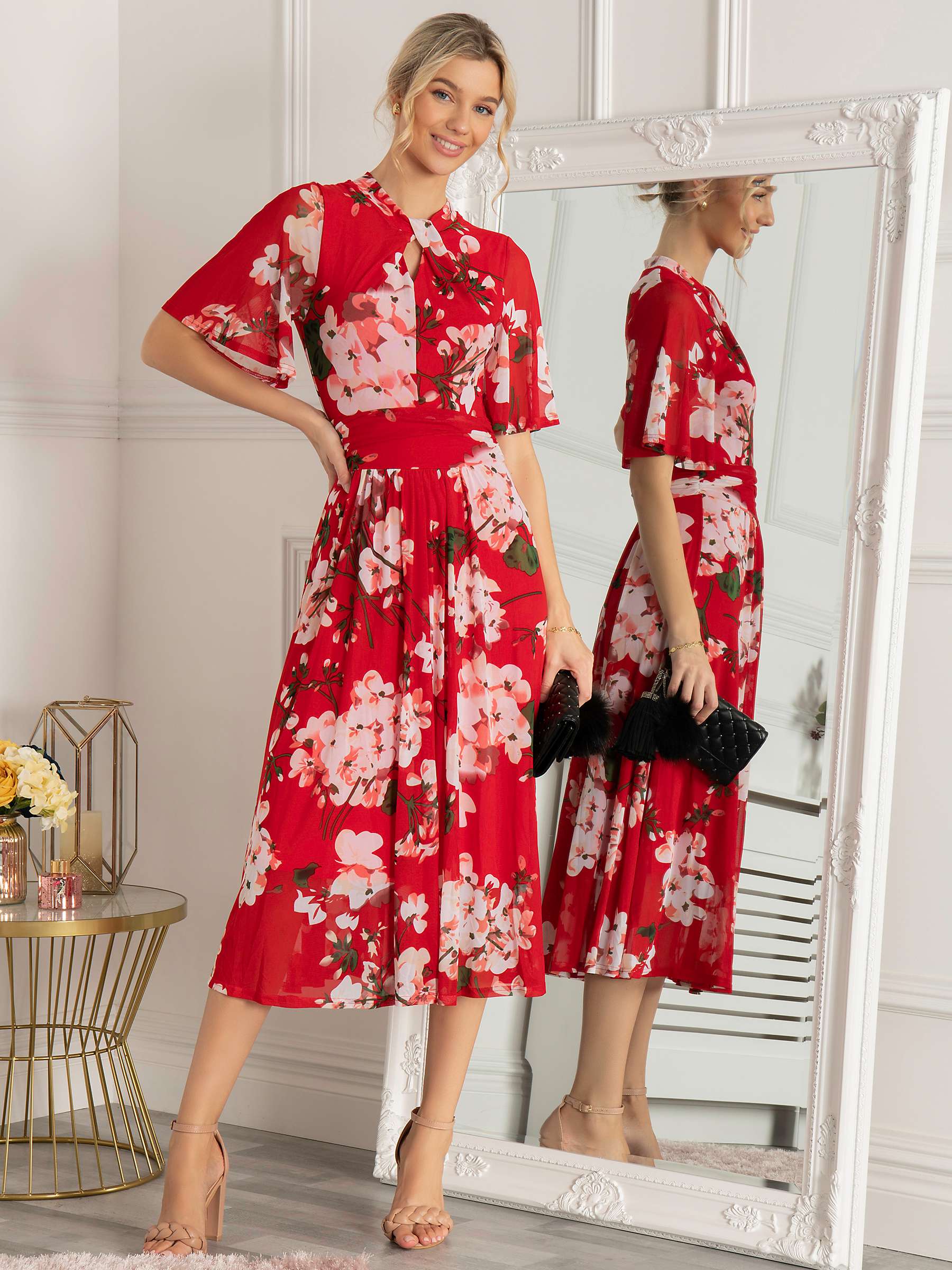 Buy Jolie Moi Danika Keyhole Floral Mesh Midi Dress, Red Online at johnlewis.com