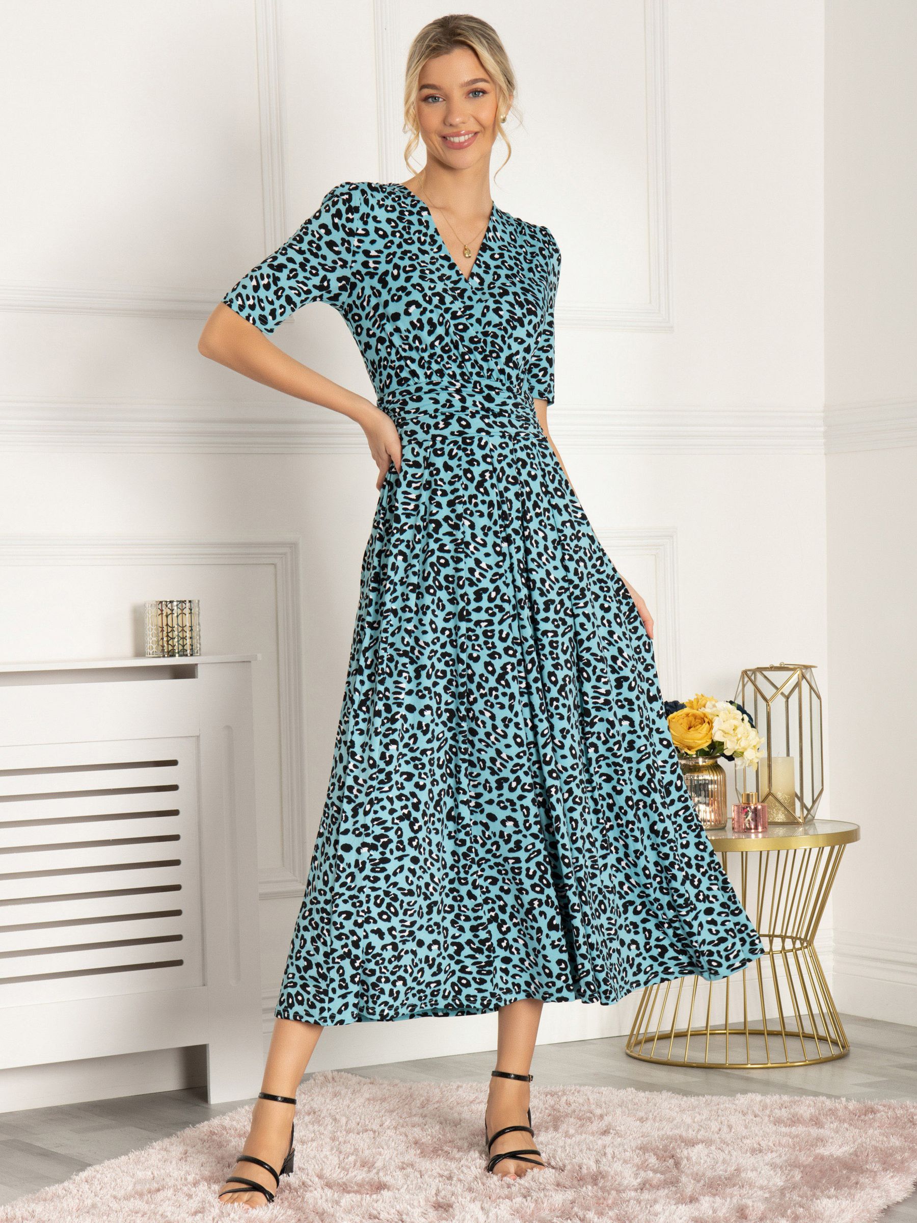 Buy Jolie Moi Molly Jersey Leopard Print Midi Dress, Blue Online at johnlewis.com