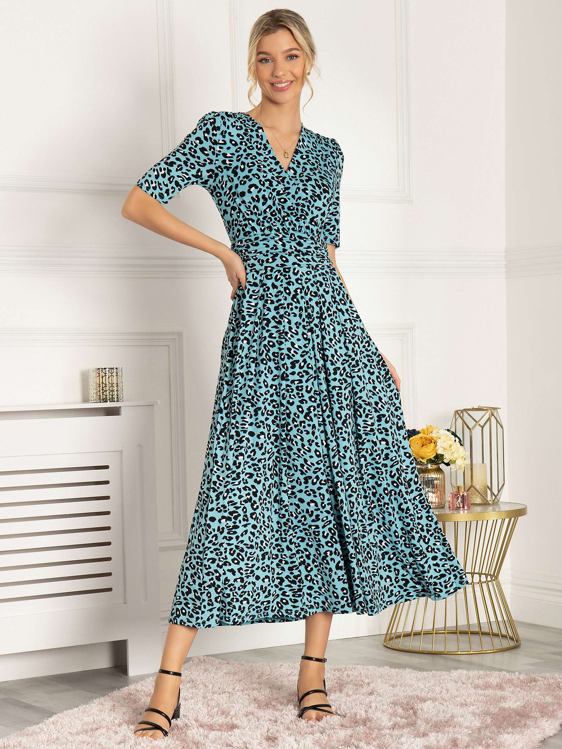 Jolie Moi Molly Jersey Leopard Print Midi Dress, Blue at John Lewis ...