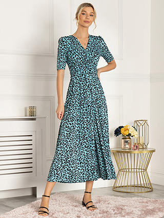 Jolie Moi Molly Jersey Leopard Print Midi Dress, Blue