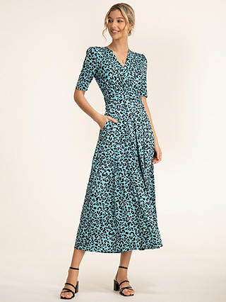 Jolie Moi Molly Jersey Leopard Print Midi Dress, Blue
