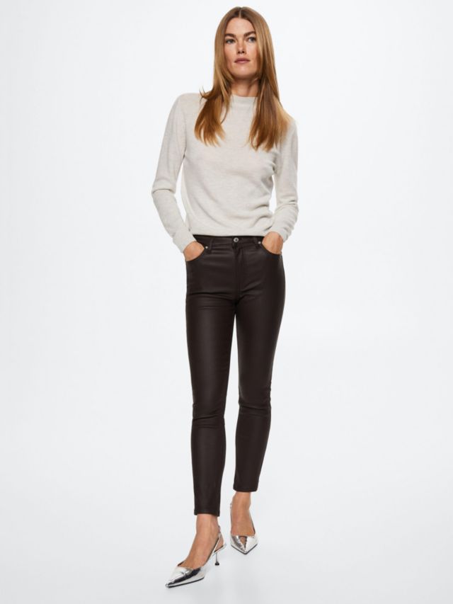 Mango Isa Coated Skinny Jeans, Dark Brown, 4