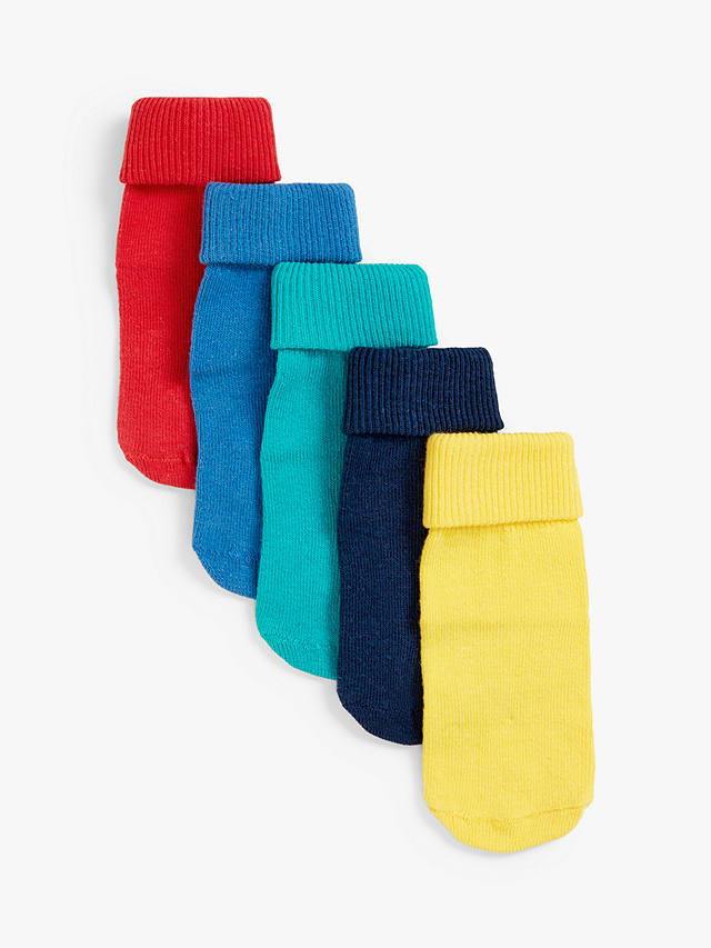 John Lewis Baby Organic Cotton Rich Roll Top Socks, Pack of 5, Blue/Multi
