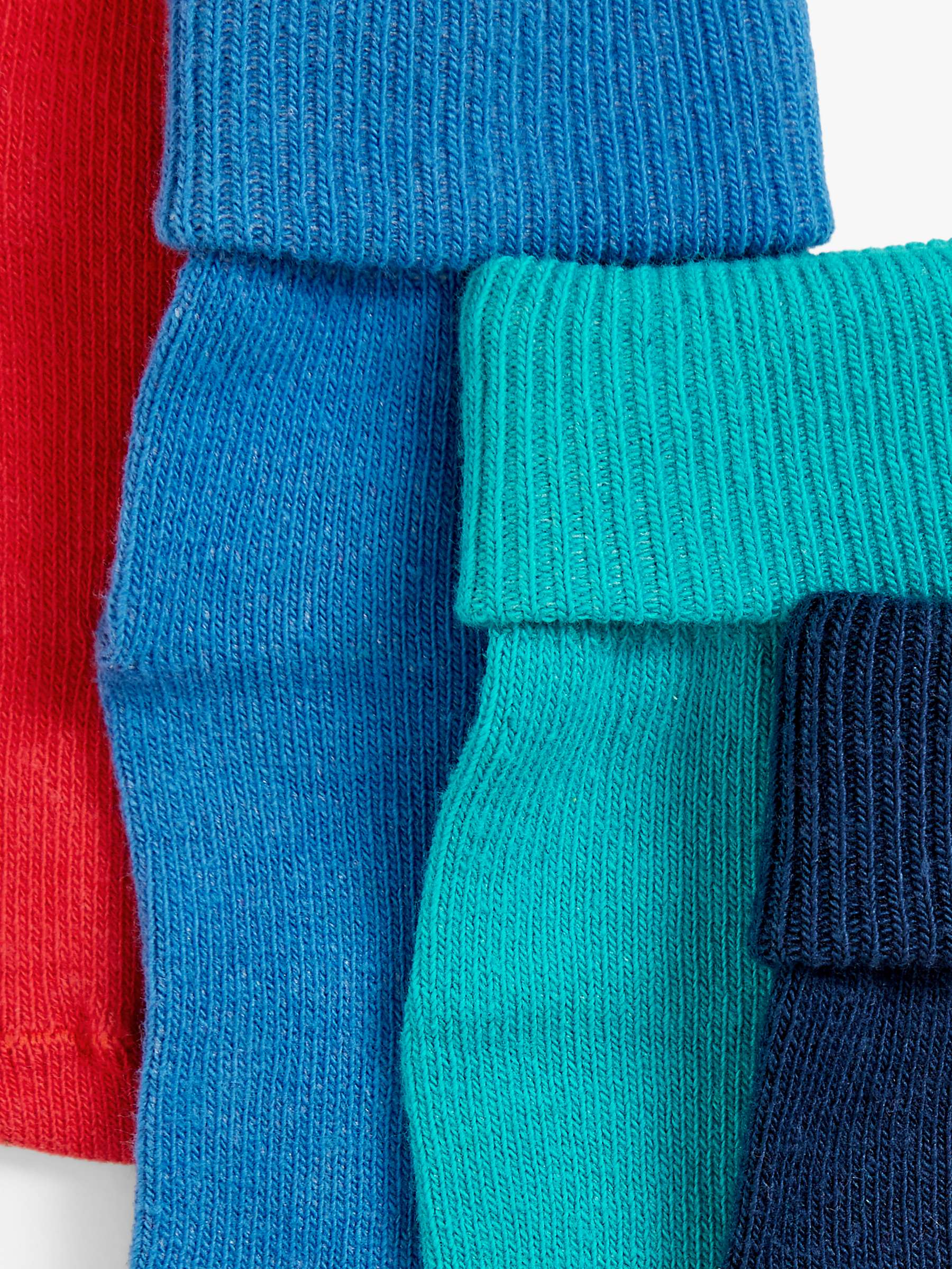John Lewis Baby Organic Cotton Rich Roll Top Socks, Pack of 5, Blue/Multi  at John Lewis & Partners