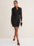 Phase Eight Kirsty Ruched Sequin Mini Dress, Black