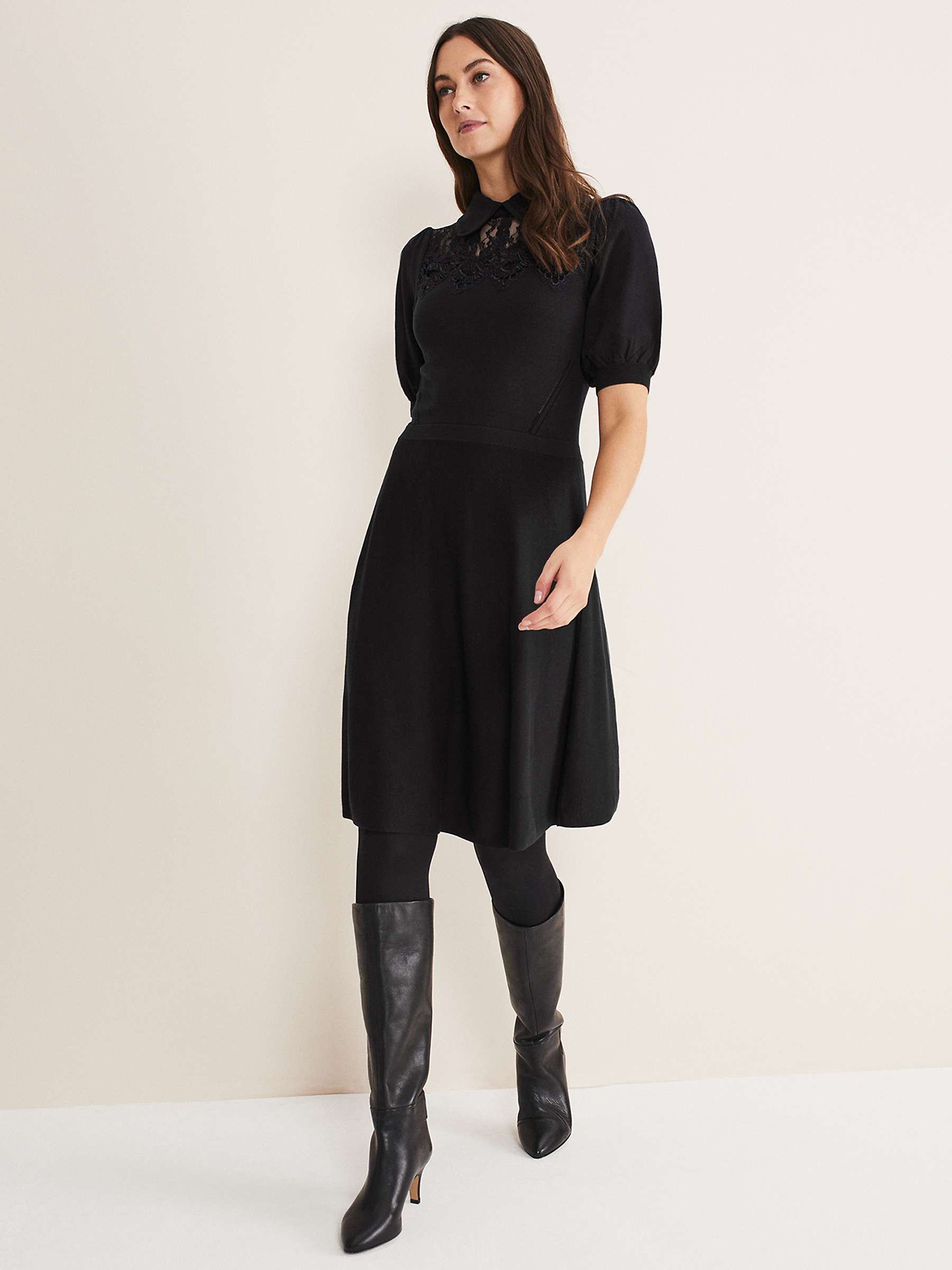 Buy Phase Eight Renata Lace Yoke Dress, Black Online at johnlewis.com