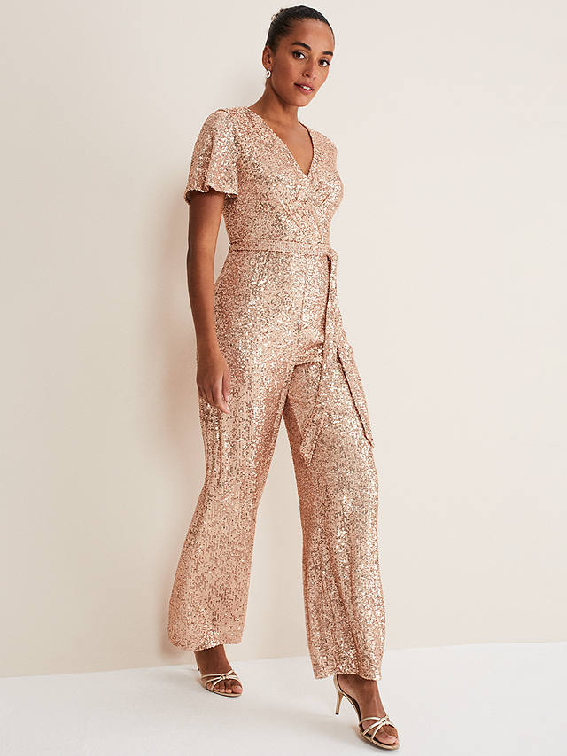 Phase Eight Alessandra Sequin Jumpsuit, Rose Gold