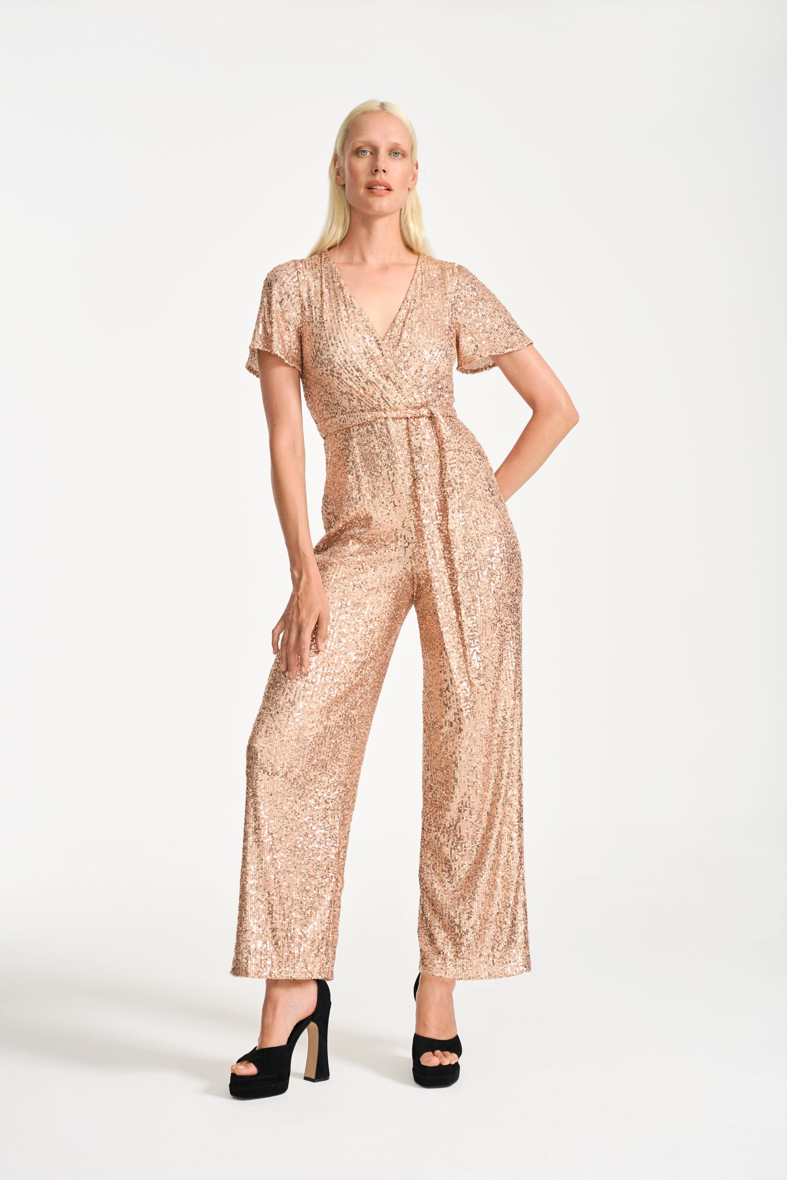 Phase Eight Alessandra Sequin Jumpsuit, Rose Gold at John Lewis & Partners