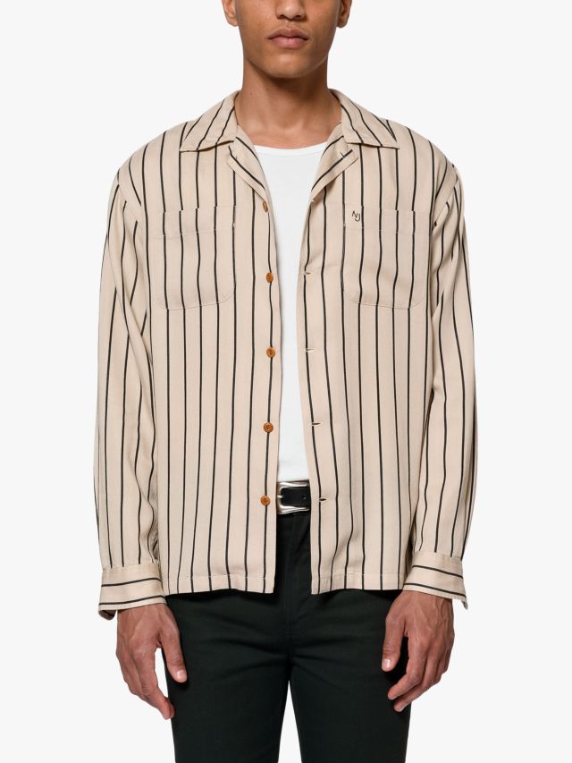 Nudie Jeans Vincent Fluid Stripe Shirt, Cream, S