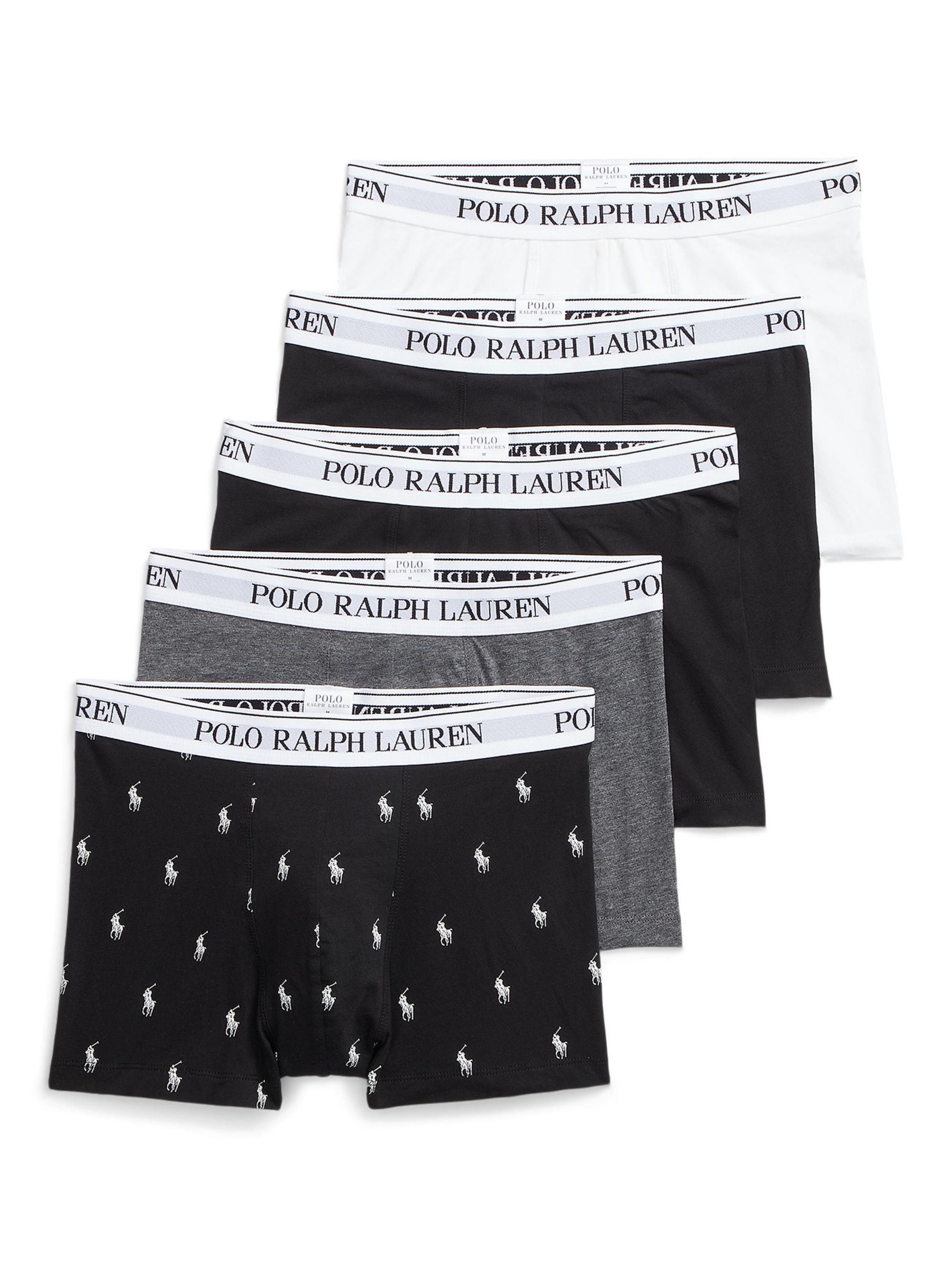 Polo Ralph Lauren Plain Logo Cotton Stretch Trunks, Pack of 5, Mono, S