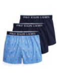 Polo Ralph Lauren Stretch Cotton Boxers, Pack of 3, Blue Aopp/Black