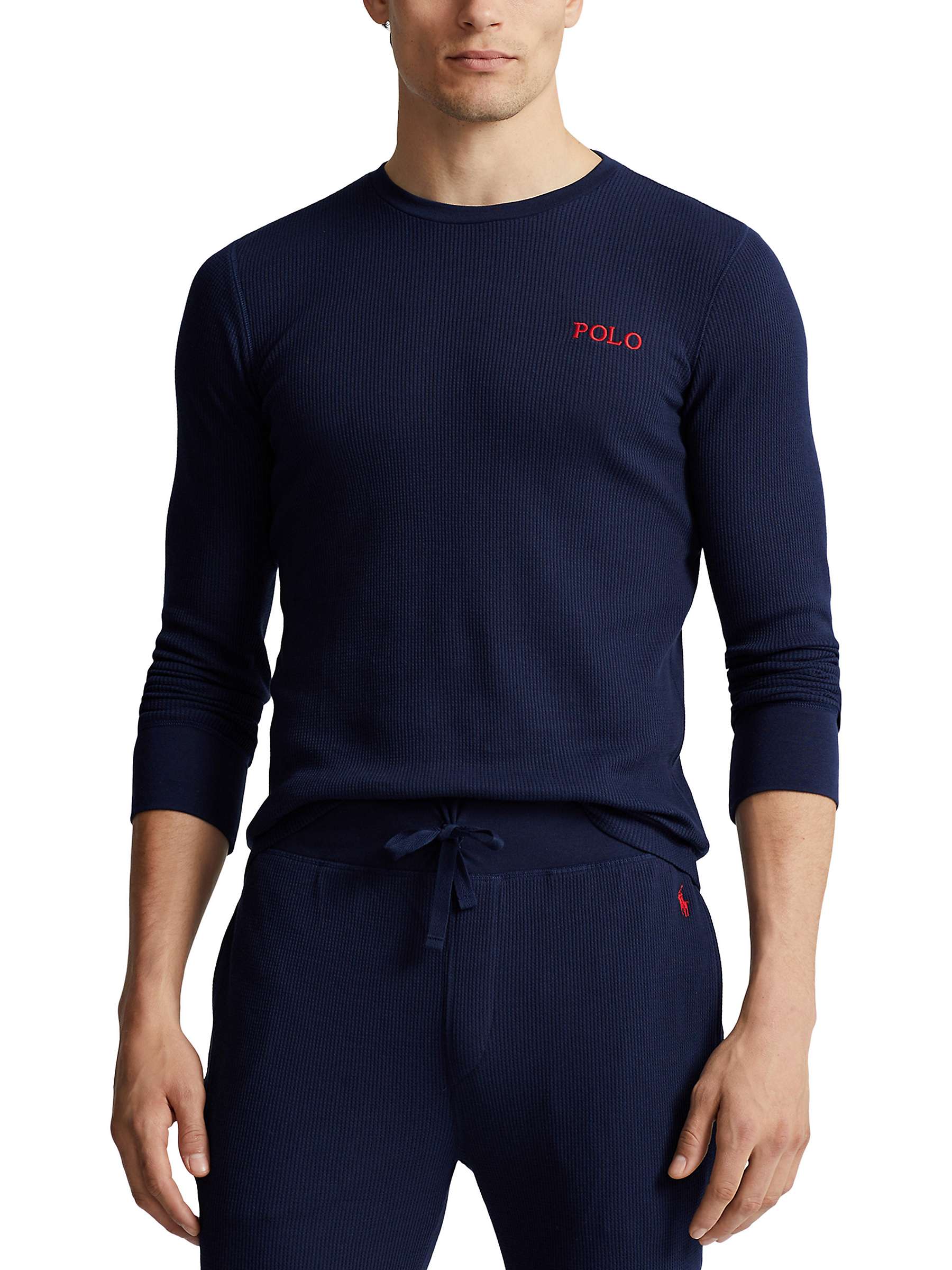 Buy Polo Ralph Lauren Waffle Long Sleeve Lounge Top, Cruise Navy Online at johnlewis.com
