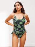 AND/OR Tropical Crane Ruched Sides Swimsuit, Black/Ivory