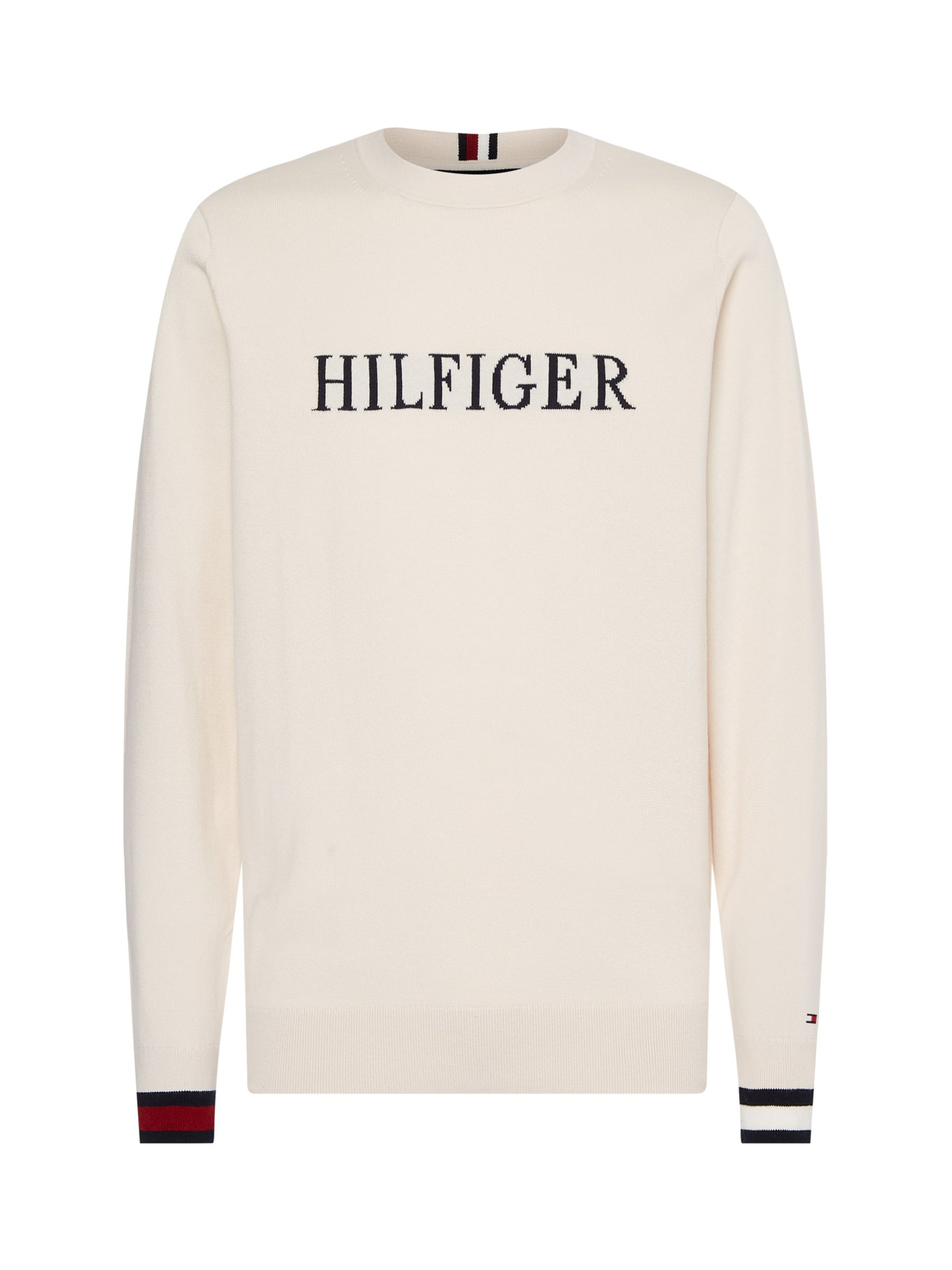 Buy Tommy Hilfiger Flag Detail Crew Neck Jumper, Feather White Online at johnlewis.com