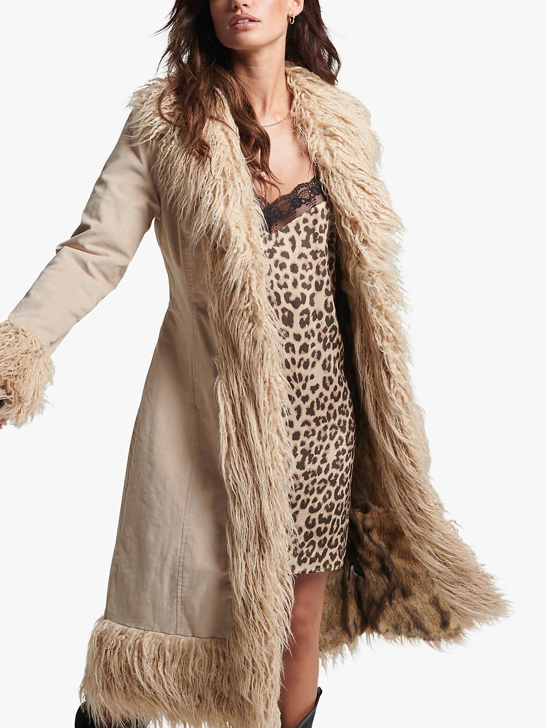 Buy Superdry Faux Fur Lined Longline Afghan Coat Online at johnlewis.com
