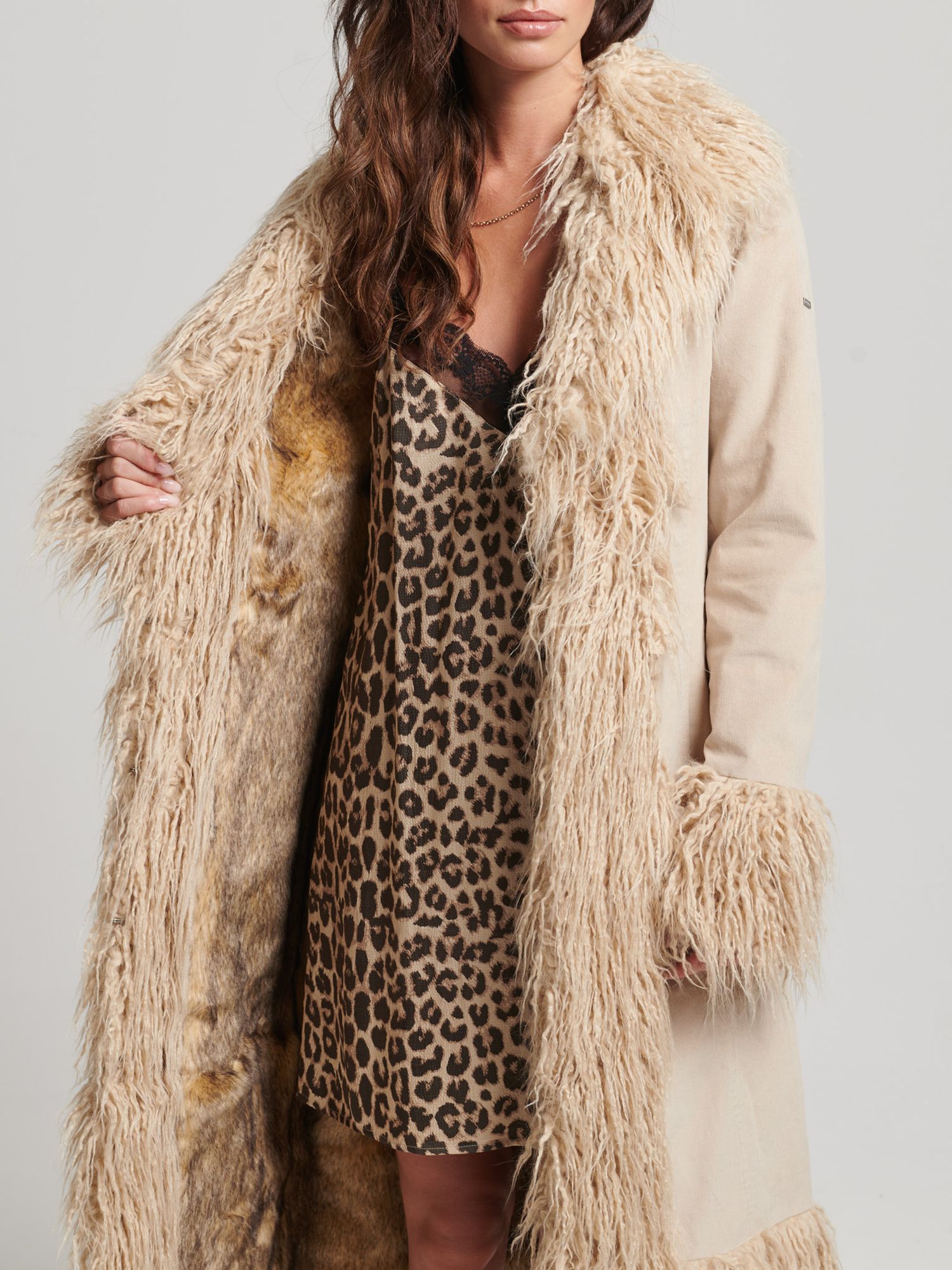 Buy Superdry Brown Faux Fur Lined Longline Afghan Coat from Next USA