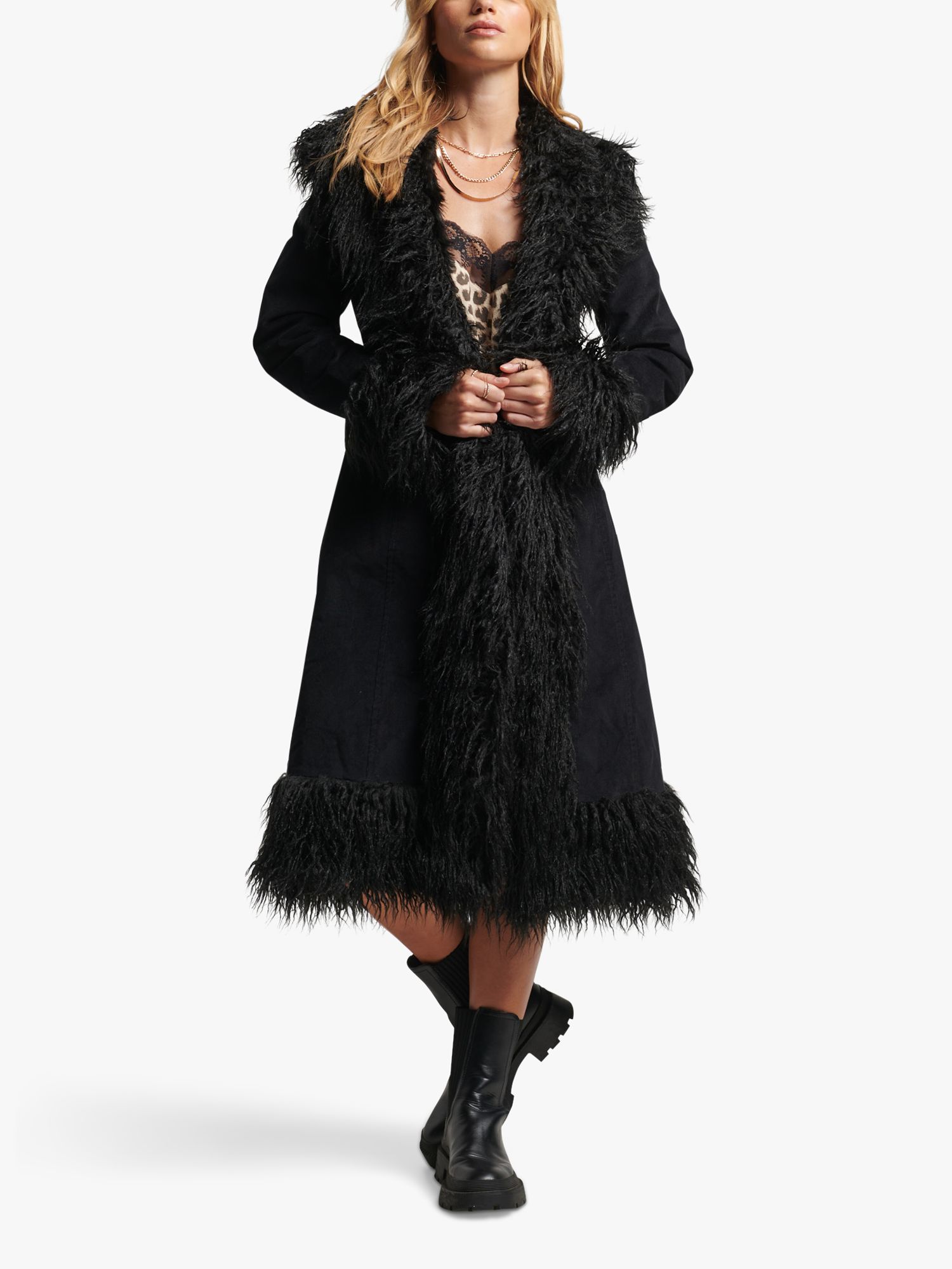 Buy Superdry Dark Brown Faux Fur Lined Longline Afghan Coat from