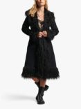 Superdry Faux Fur Lined Longline Afghan Coat, Black