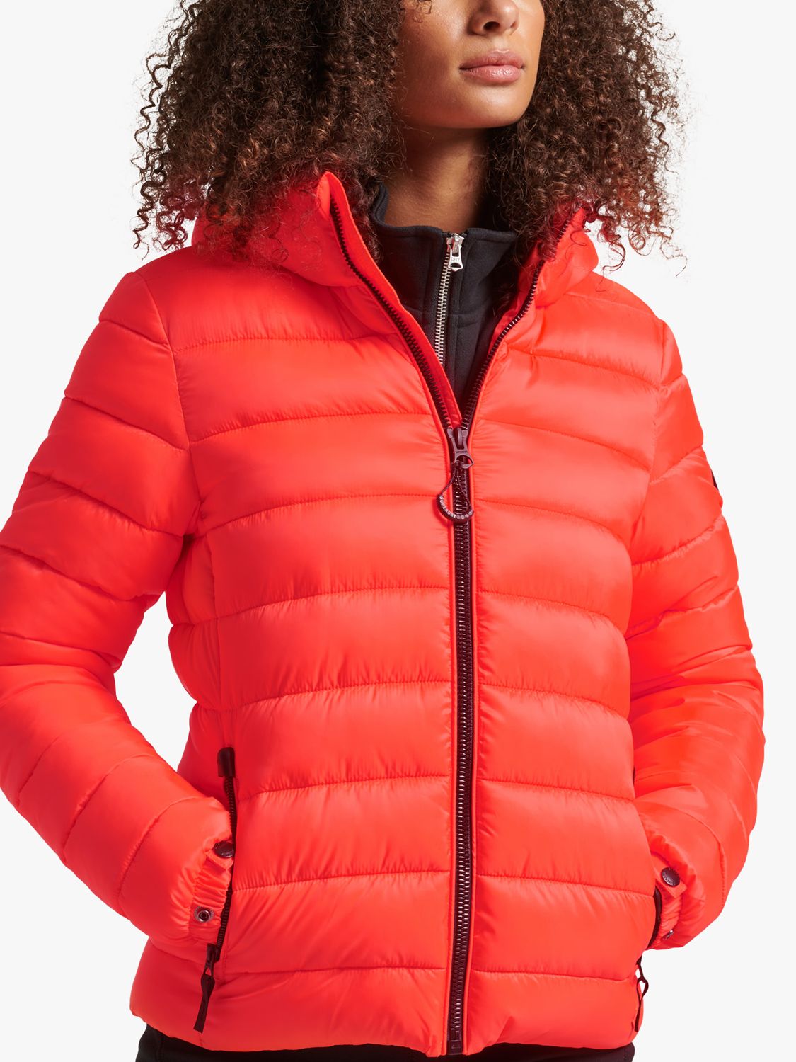 Superdry Hooded Classic Puffer Jacket, Hyper Fire Coral at John Lewis &  Partners
